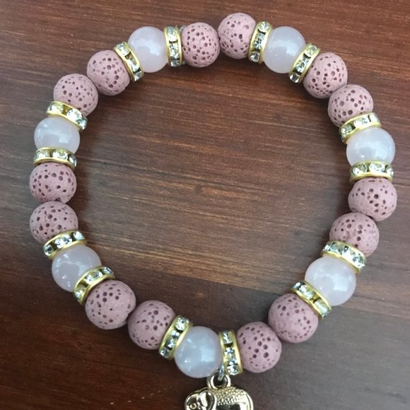 Lava Stone Essential Oil Diffuser Bracelet Genuine Rose Quartz Gemstone - Picture 3 of 3